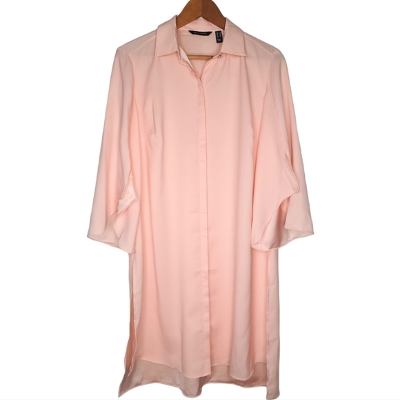 H by Halston Lagenlook Peach Flutter Bell Sleeve Tunic Size S - Picture 1 of 9